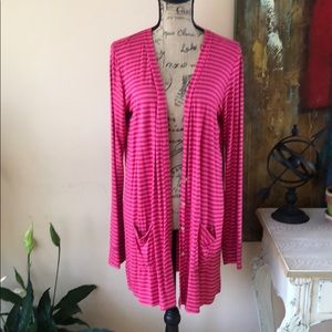Agnes & Dora pink/burgundy stripe favorite cardi